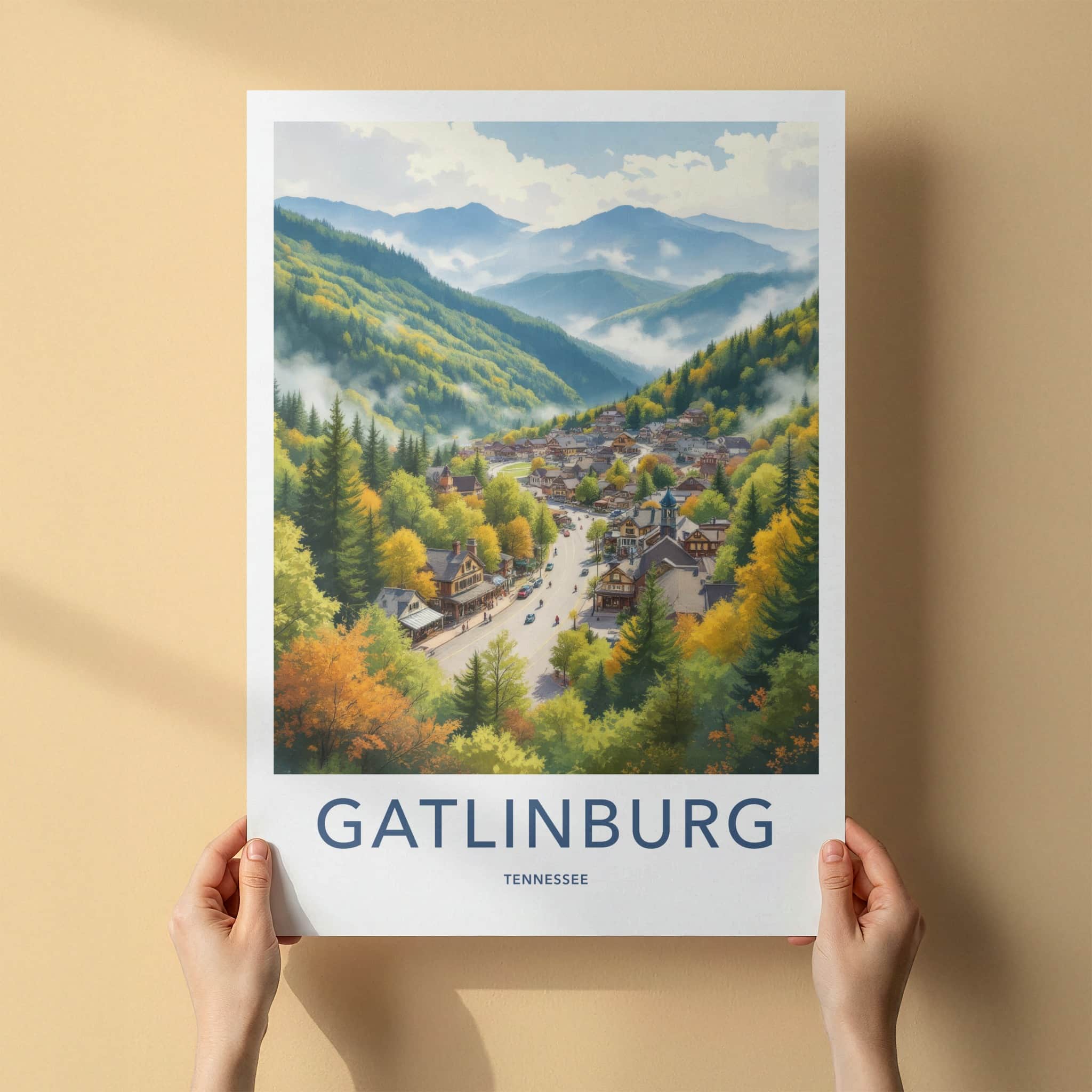 Gatlinburg Poster - Tennessee Wall Art - Autumn Mountain Town Home Decor