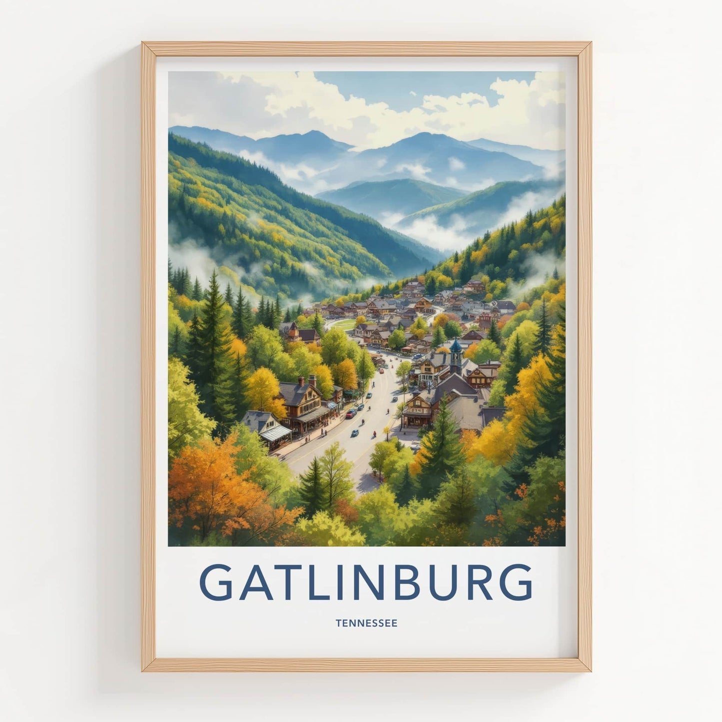 Gatlinburg Poster - Tennessee Wall Art - Autumn Mountain Town Home Decor