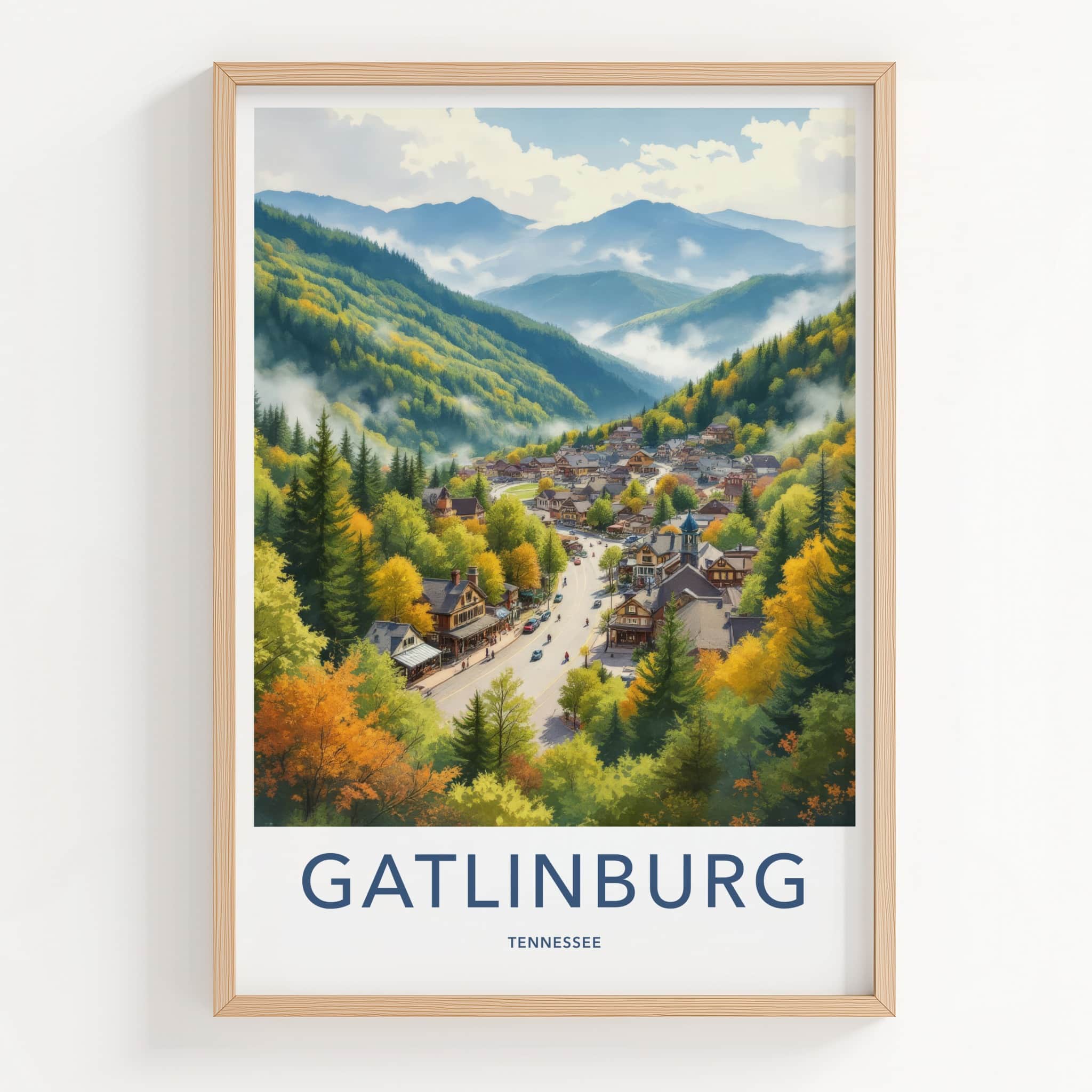 Gatlinburg Poster - Tennessee Wall Art - Autumn Mountain Town Home Decor