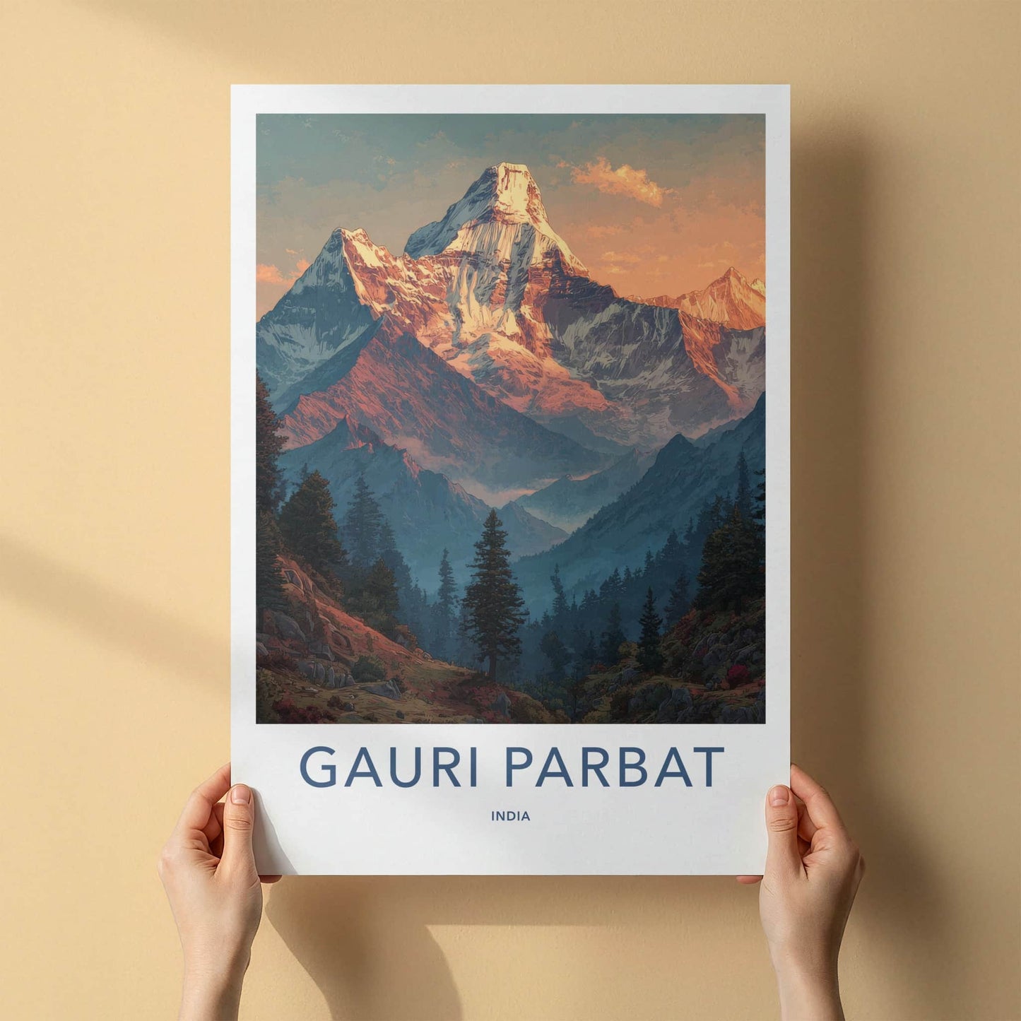 Gauri Parbat Poster - India Travel Art - Uttarakhand Snowy Peak Wall Decor