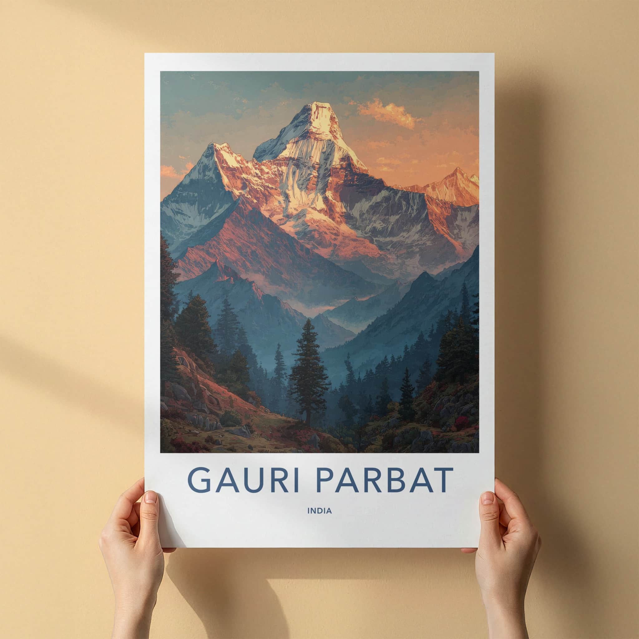 Gauri Parbat Poster - India Travel Art - Uttarakhand Snowy Peak Wall Decor