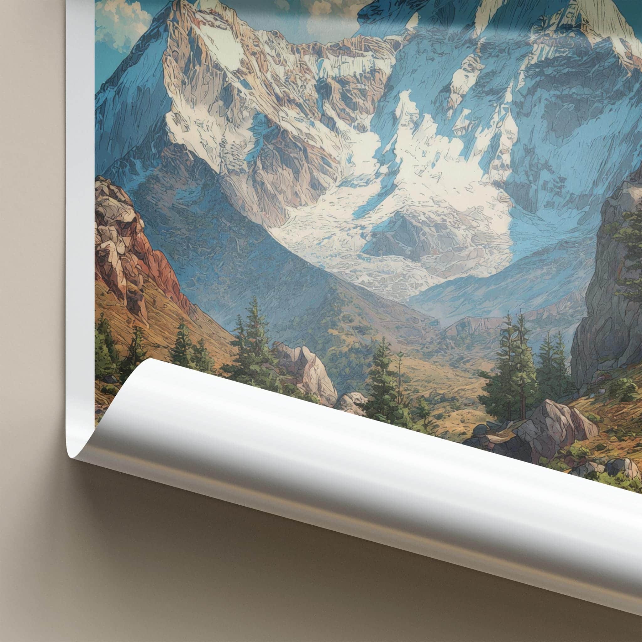 Gauri Parbat Poster - India Travel Art - Uttarakhand Snowy Peaks Green Wall Decor