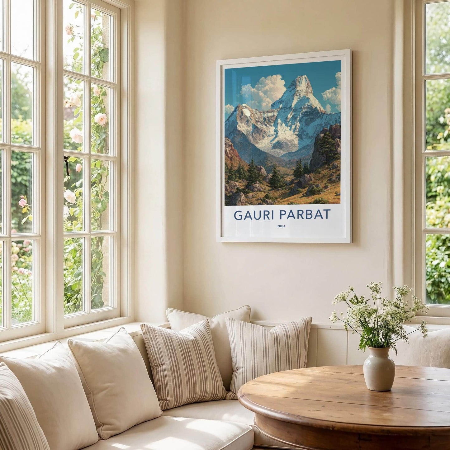Gauri Parbat Poster - India Travel Art - Uttarakhand Snowy Peaks Green Wall Decor