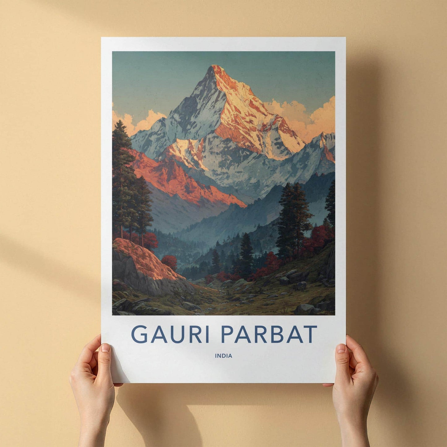 Gauri Parbat Poster - India Travel Art - Uttarakhand Sunrise Mountain Peak Home Decor