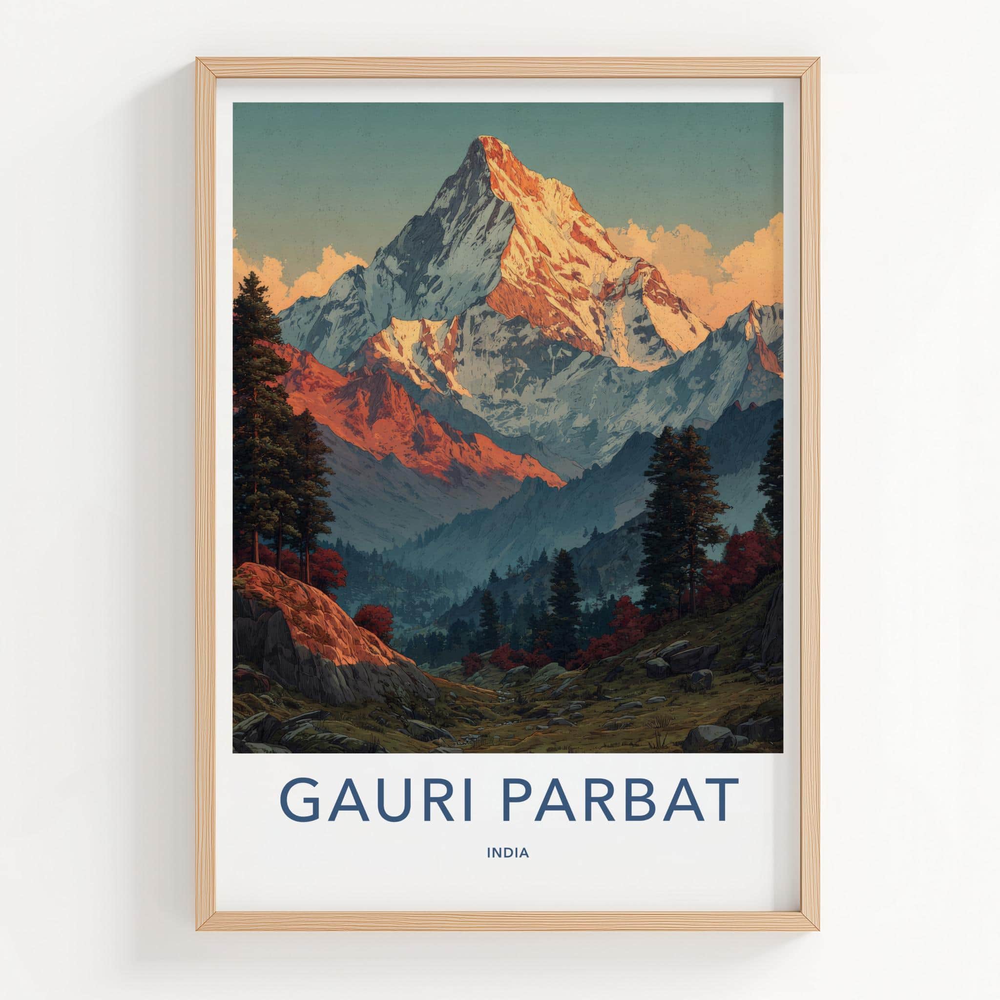 Gauri Parbat Poster - India Travel Art - Uttarakhand Sunrise Mountain Peak Home Decor