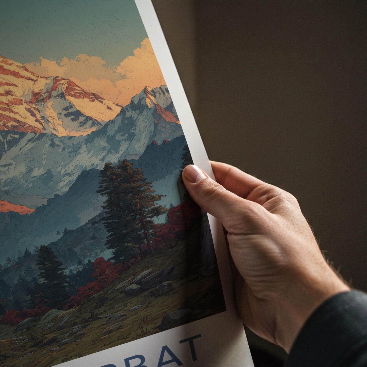 Gauri Parbat Poster - India Travel Art - Uttarakhand Sunrise Mountain Peak Home Decor