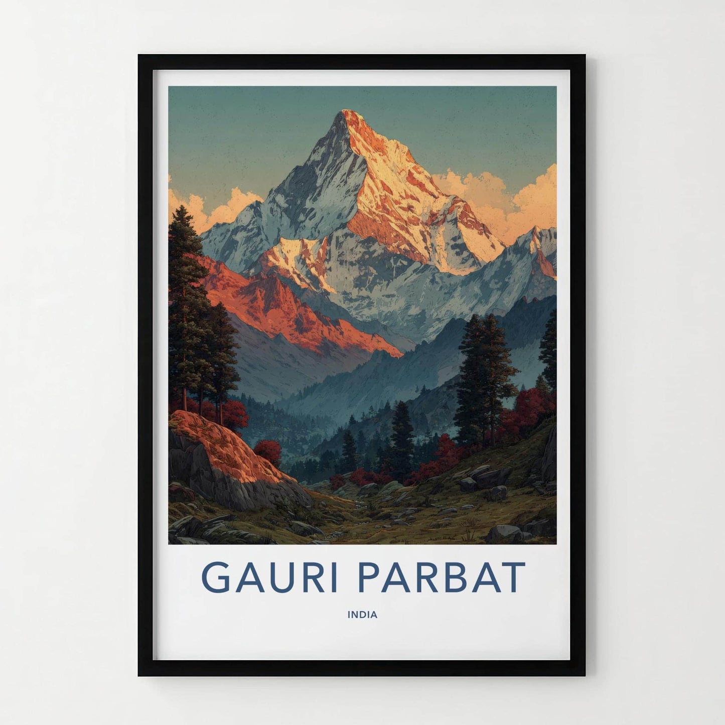 Gauri Parbat Poster - India Travel Art - Uttarakhand Sunrise Mountain Peak Home Decor