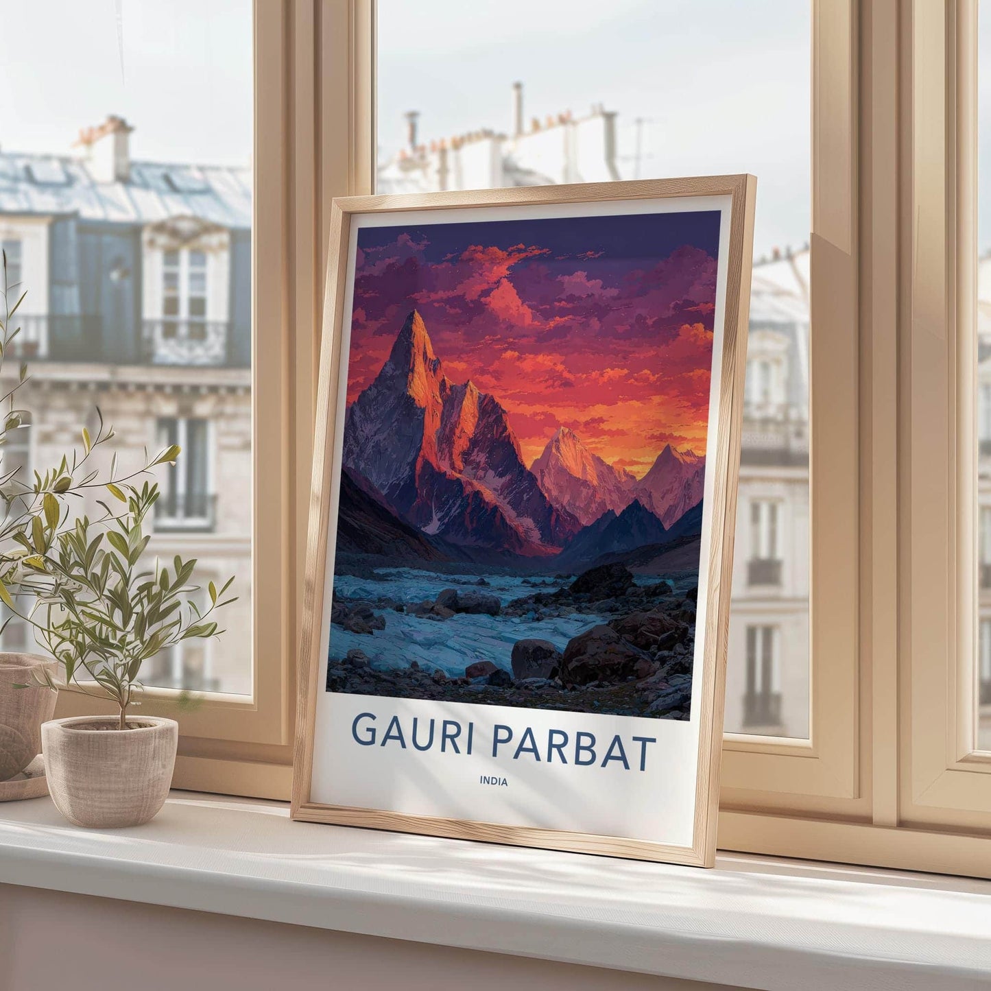 Gauri Parbat Poster - India Wall Art - Uttarakhand Fiery Sunset Home Decor