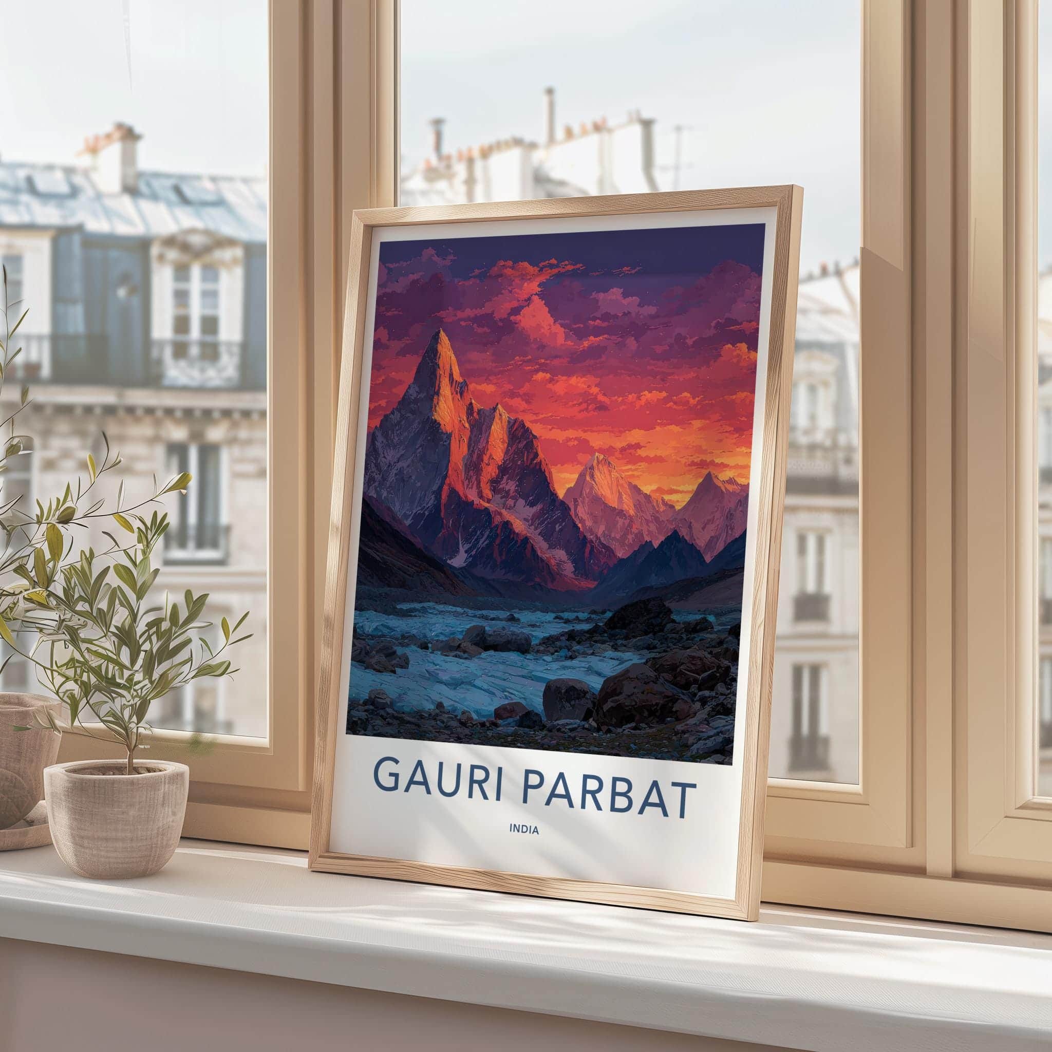 Gauri Parbat Poster - India Wall Art - Uttarakhand Fiery Sunset Home Decor