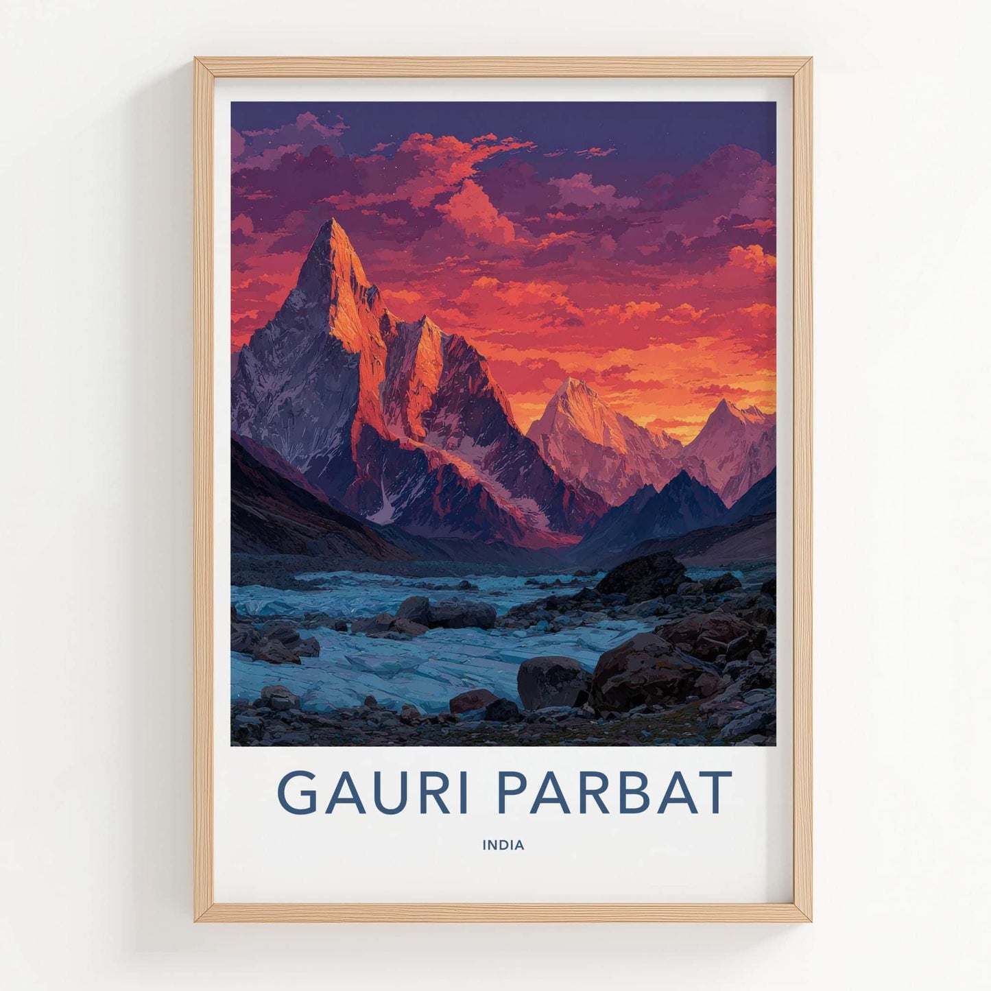 Gauri Parbat Poster - India Wall Art - Uttarakhand Fiery Sunset Home Decor