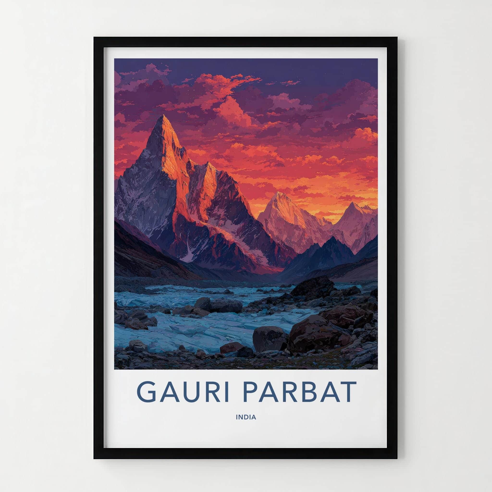 Gauri Parbat Poster - India Wall Art - Uttarakhand Fiery Sunset Home Decor