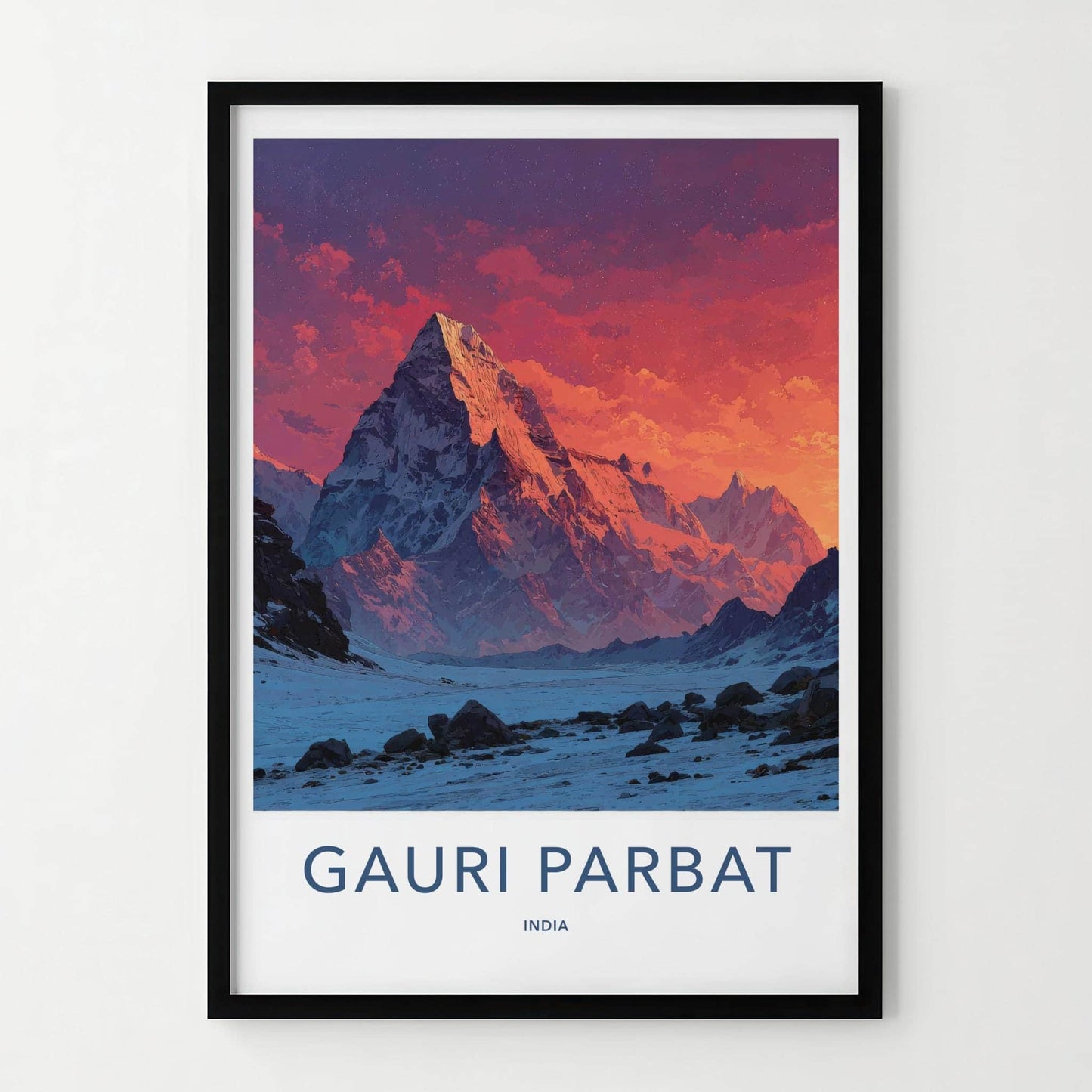 Gauri Parbat Poster - India Wall Art - Uttarakhand Vibrant Mountain Sunset Home Decor