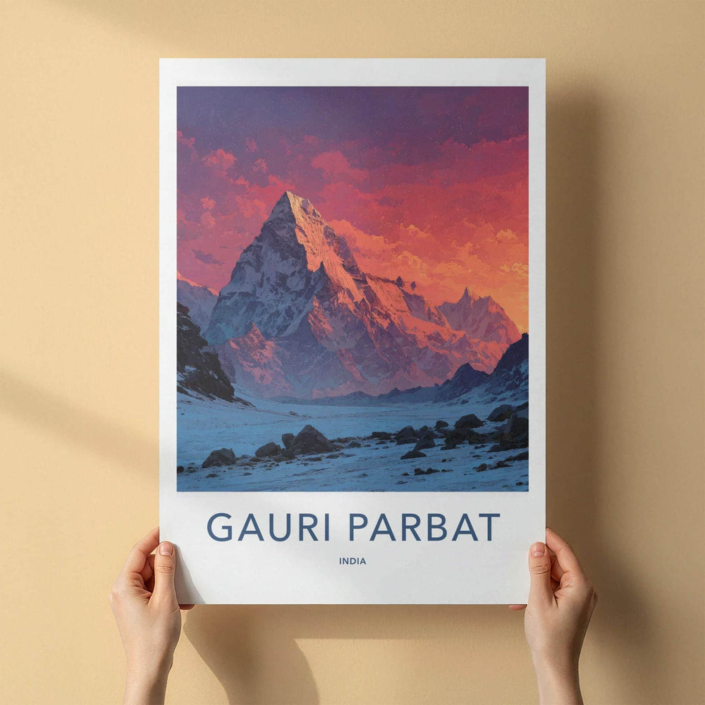 Gauri Parbat Poster - India Wall Art - Uttarakhand Vibrant Mountain Sunset Home Decor
