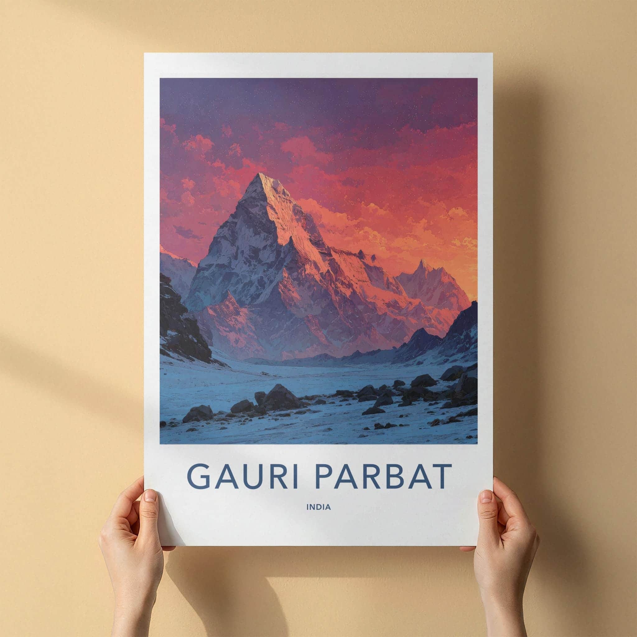 Gauri Parbat Poster - India Wall Art - Uttarakhand Vibrant Mountain Sunset Home Decor