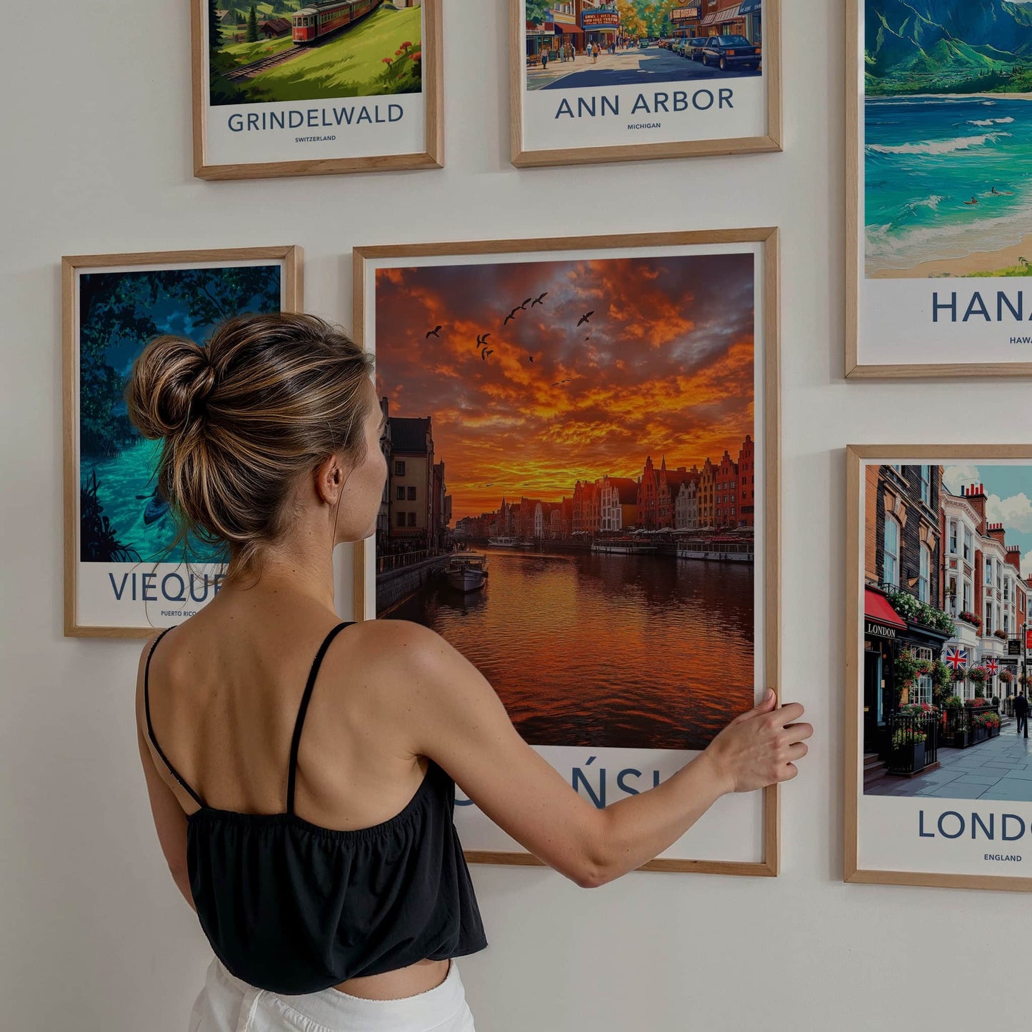 Gdansk Poster - Poland Travel Art - Vibrant City Sunset Home Decor