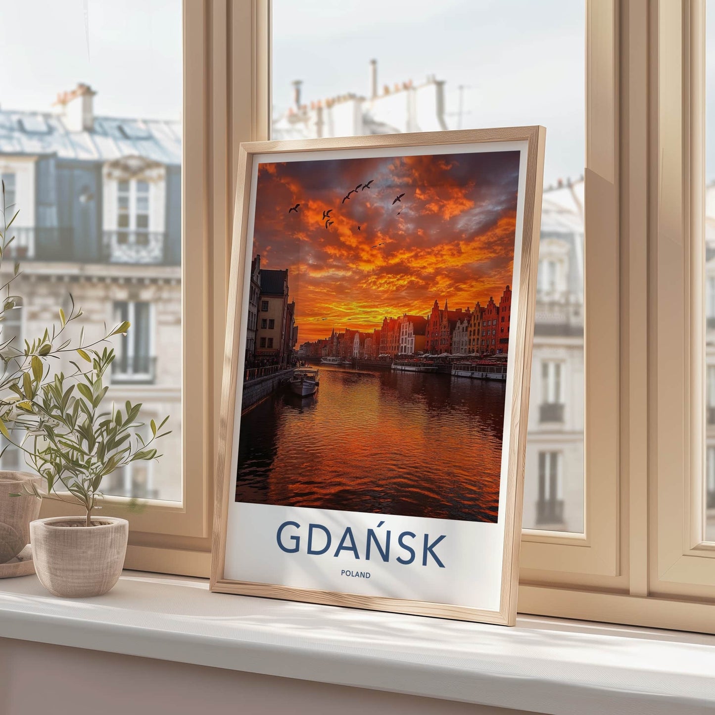 Gdansk Poster - Poland Travel Art - Vibrant City Sunset Home Decor