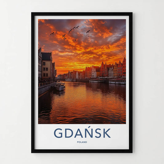 Gdansk Poster - Poland Travel Art - Vibrant City Sunset Home Decor