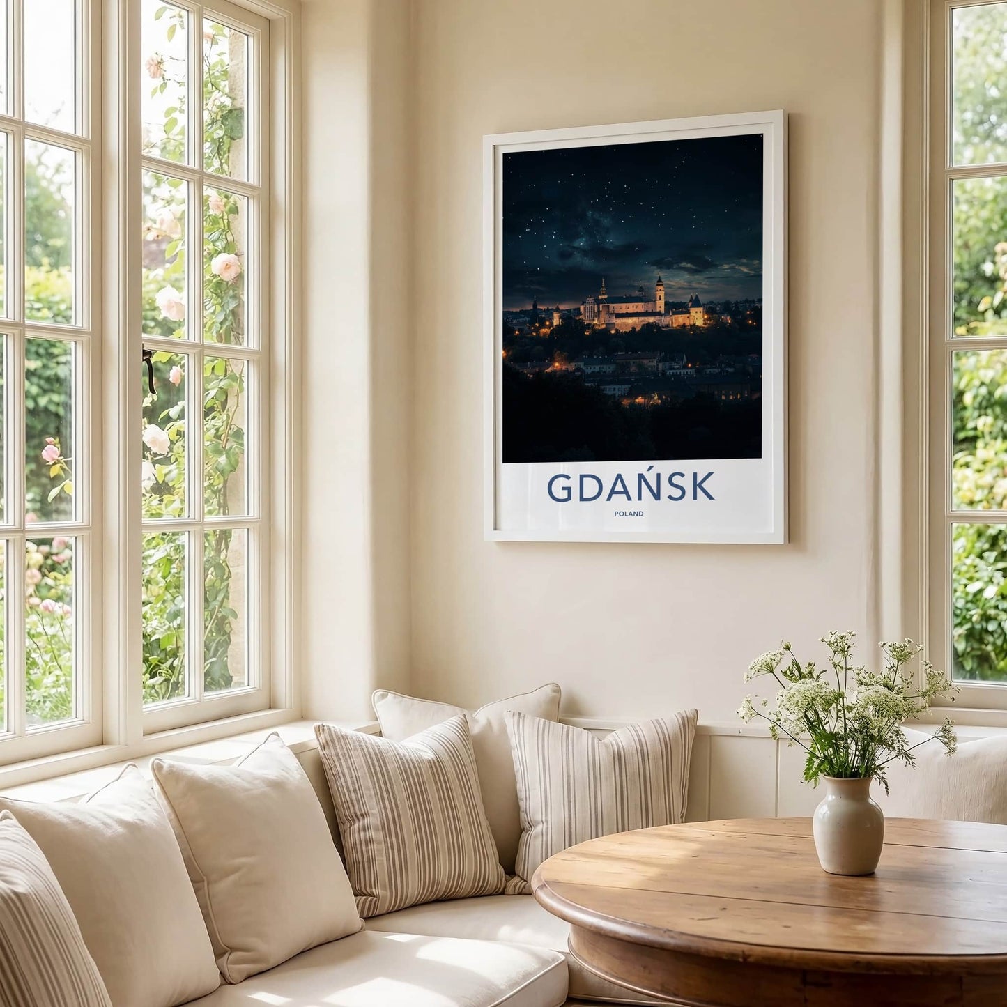 Gdansk Poster - Poland Travel Print - Starry Night Castle Home Decor