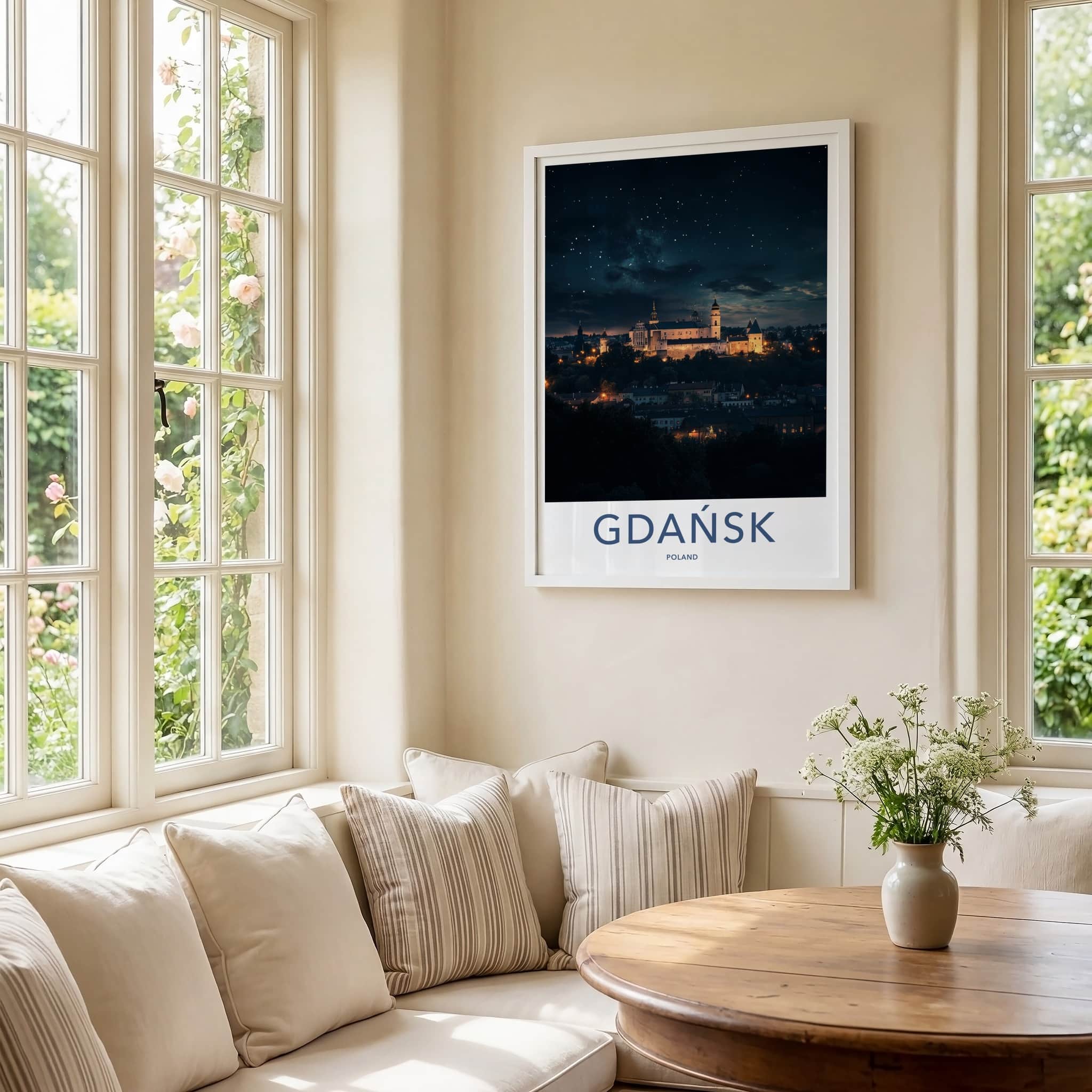 Gdansk Poster - Poland Travel Print - Starry Night Castle Home Decor