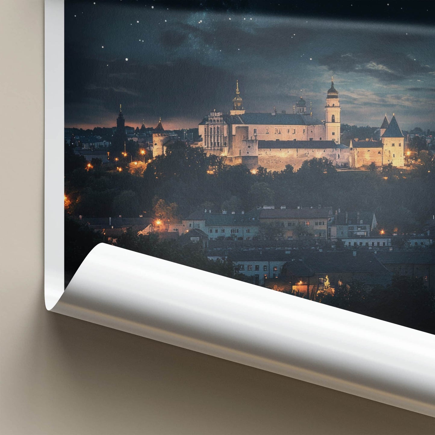 Gdansk Poster - Poland Travel Print - Starry Night Castle Home Decor