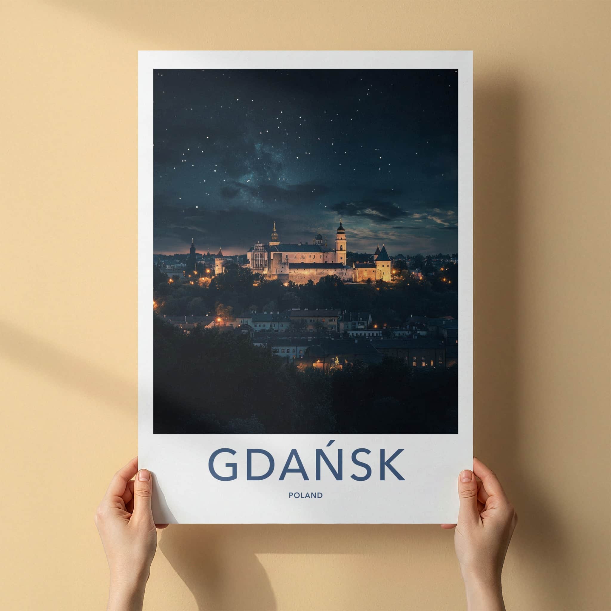 Gdansk Poster - Poland Travel Print - Starry Night Castle Home Decor