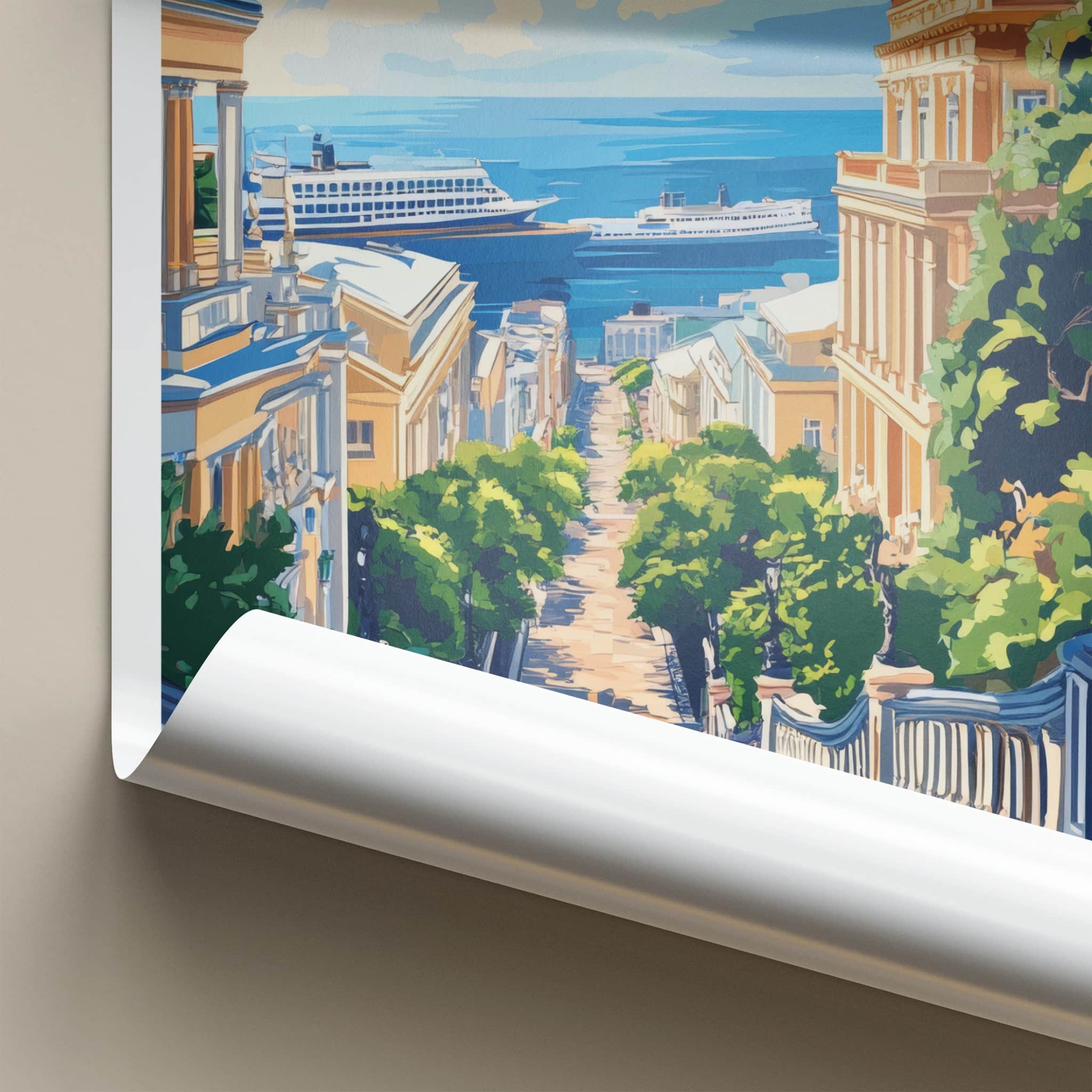 Gdynia Poster - Poland Travel Art - Descending Street Ships Home Decor