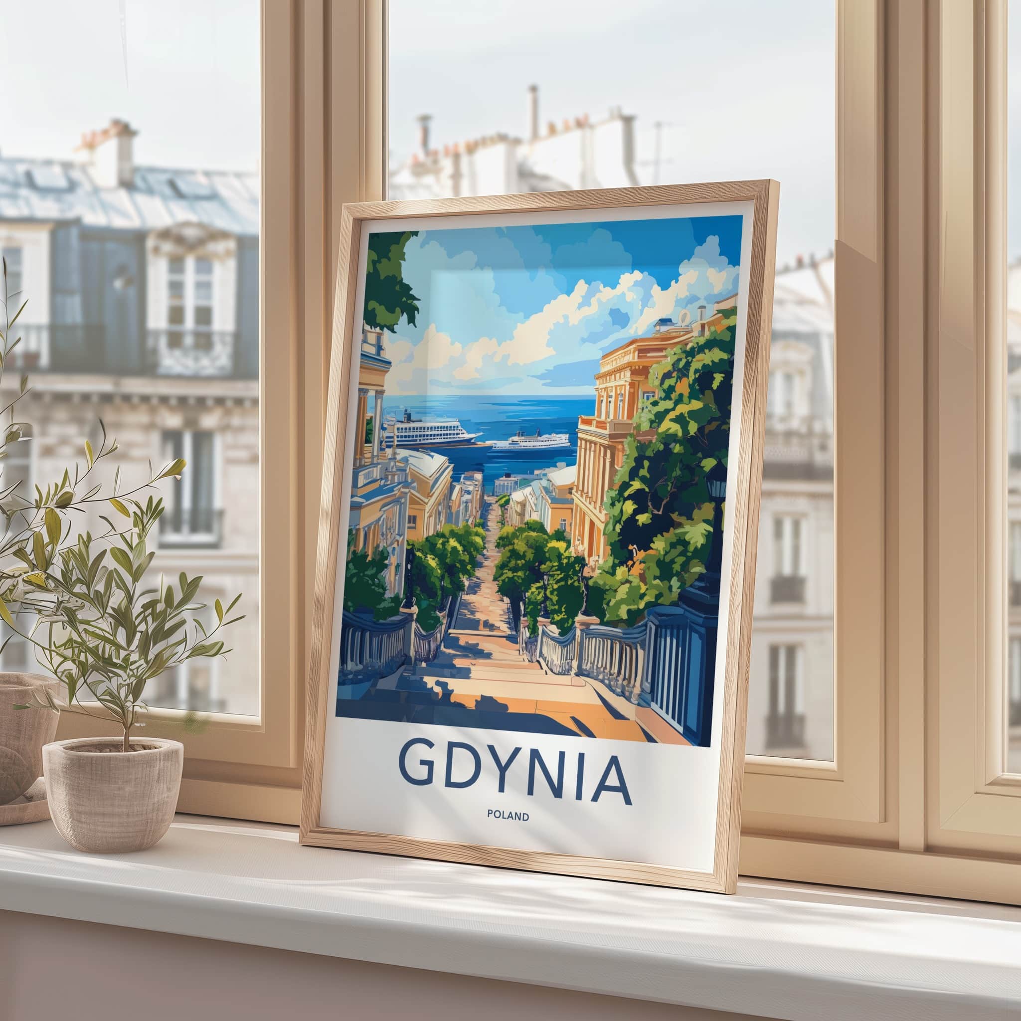 Gdynia Poster - Poland Travel Art - Descending Street Ships Home Decor