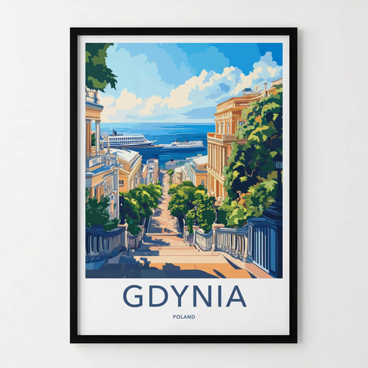 Gdynia Poster - Poland Travel Art - Descending Street Ships Home Decor
