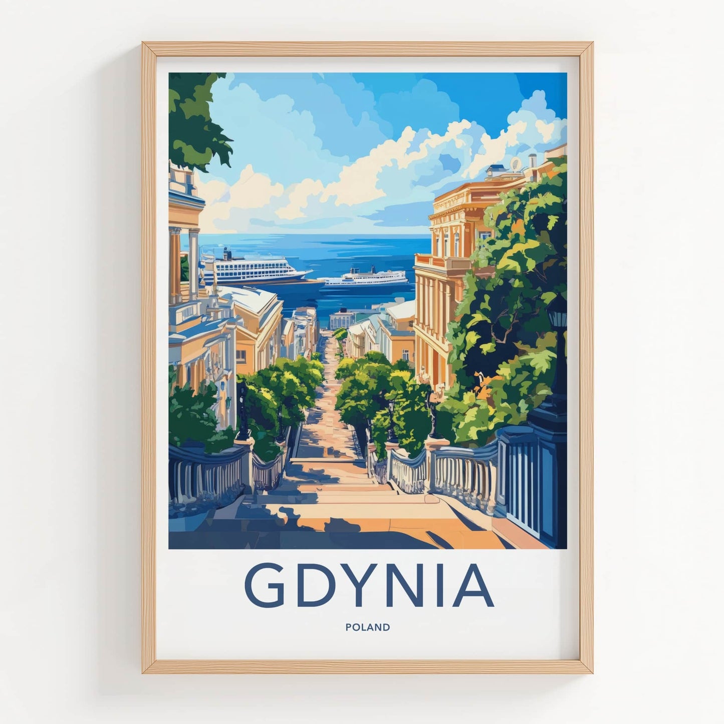 Gdynia Poster - Poland Travel Art - Descending Street Ships Home Decor
