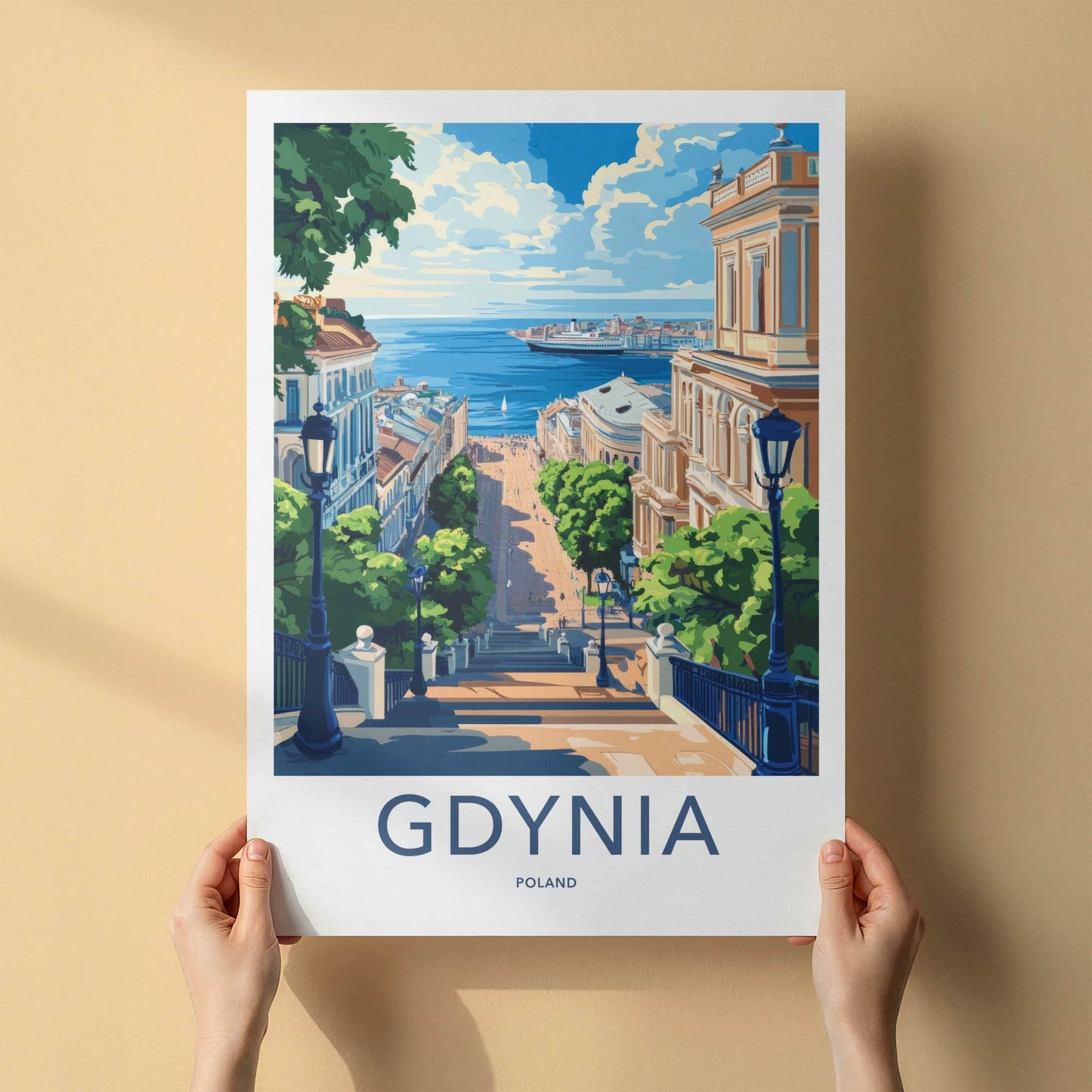 Gdynia Poster - Poland Travel Art - Grand Stairway Harbor Home Decor