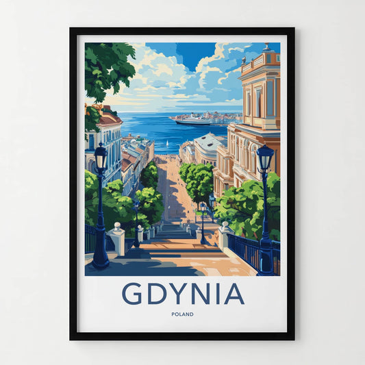 Gdynia Poster - Poland Travel Art - Grand Stairway Harbor Home Decor