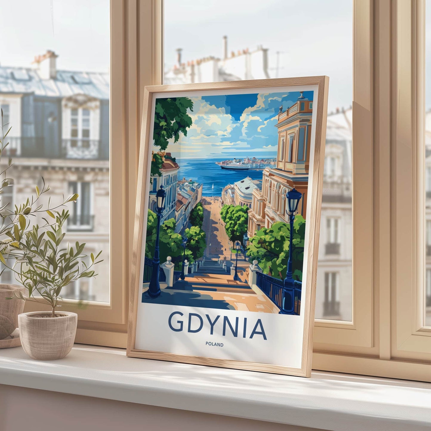 Gdynia Poster - Poland Travel Art - Grand Stairway Harbor Home Decor