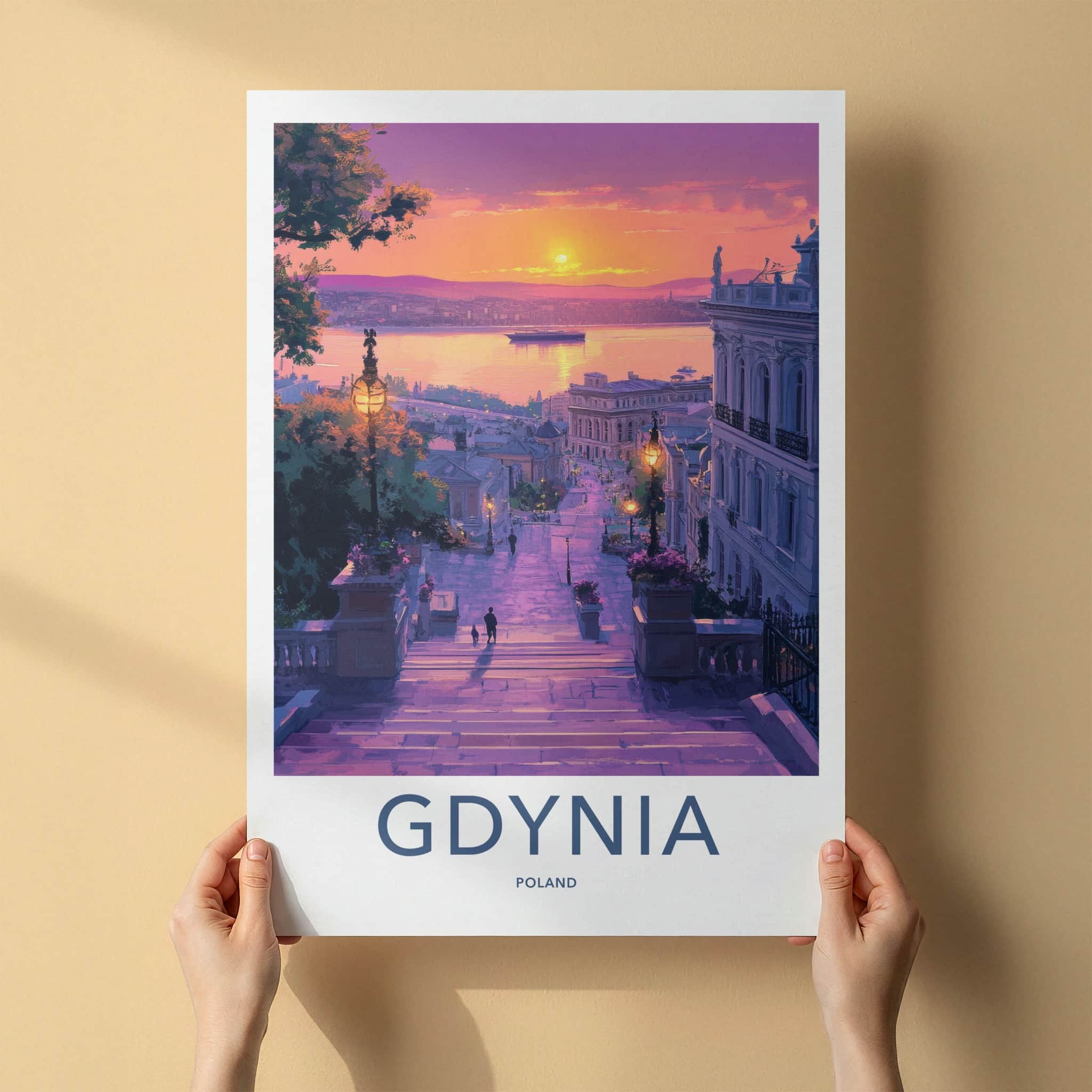 Gdynia Poster - Poland Travel Art - Vibrant Coastal Sunset Home Decor