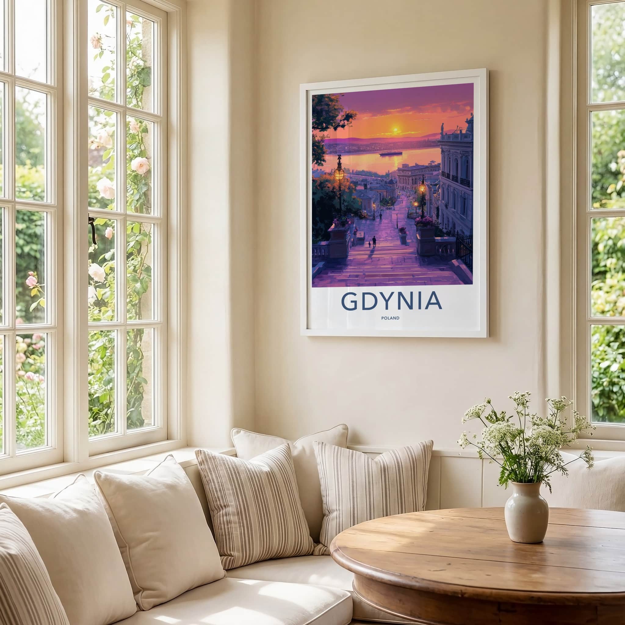 Gdynia Poster - Poland Travel Art - Vibrant Coastal Sunset Home Decor