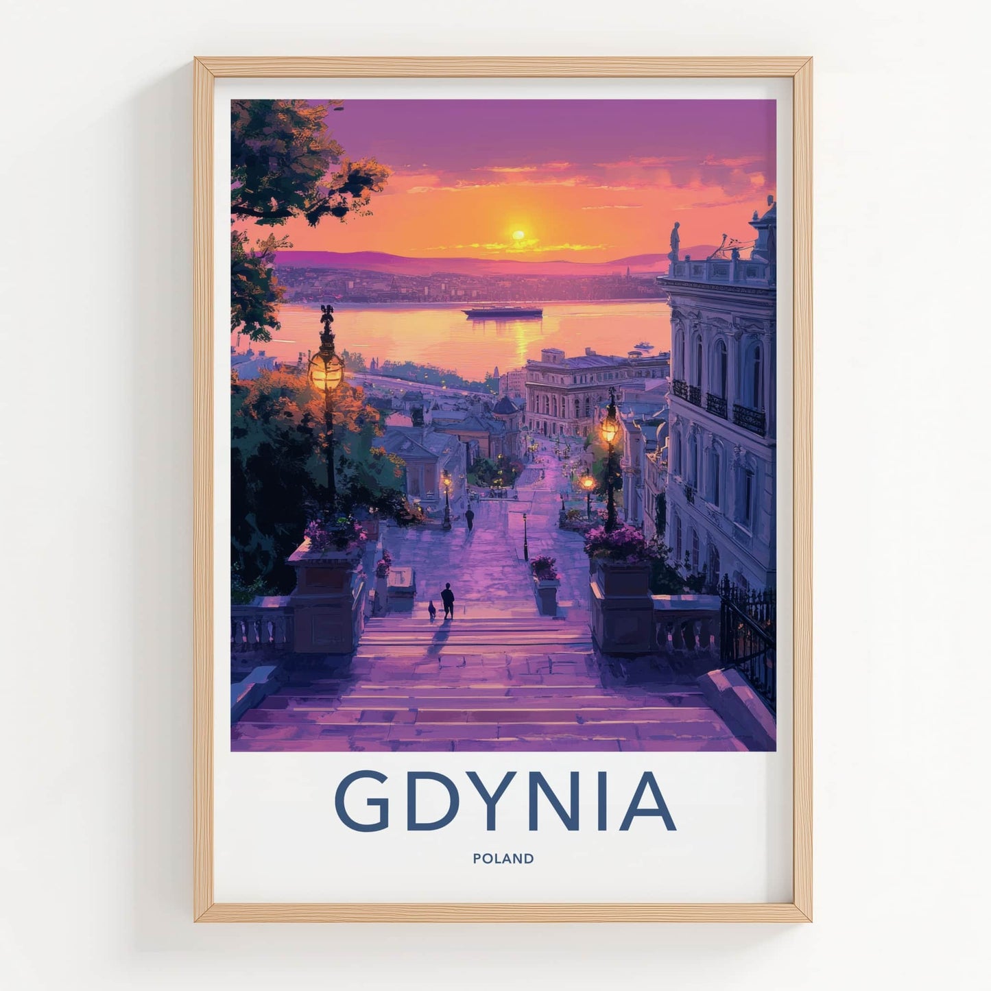 Gdynia Poster - Poland Travel Art - Vibrant Coastal Sunset Home Decor