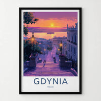 Gdynia Poster - Poland Travel Art - Vibrant Coastal Sunset Home Decor