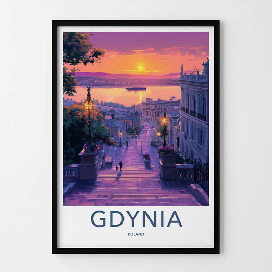 Gdynia Poster - Poland Travel Art - Vibrant Coastal Sunset Home Decor