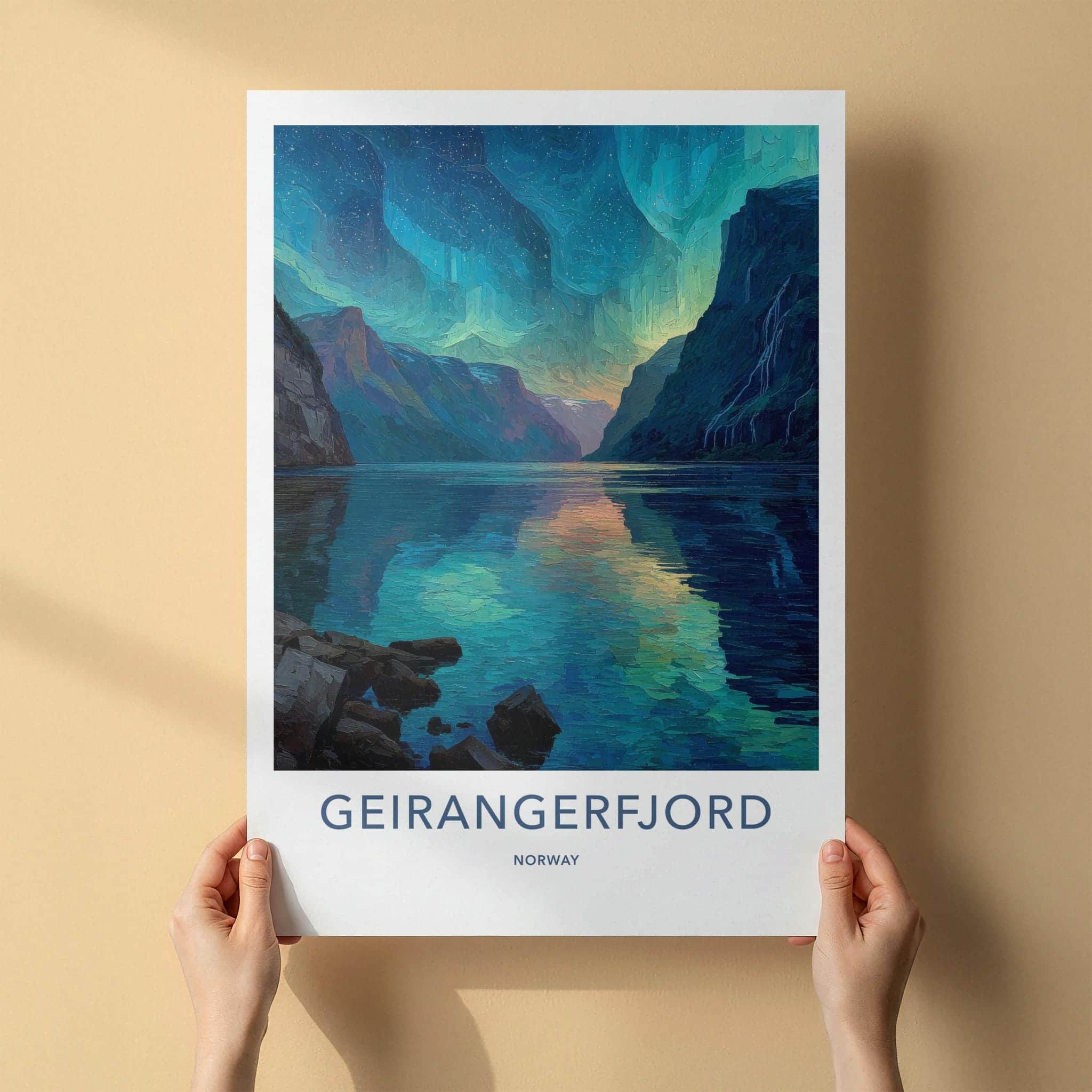 Geirangerfjord Poster - Norway Travel Art - Fjord Aurora Vista Home Decor