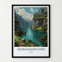 Geirangerfjord Poster - Norway Travel Art - Lush Fjord Waterfalls Home Decor