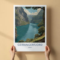 Geirangerfjord Poster - Norway Travel Art - Steep Fjord Waterfalls Home Decor