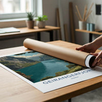 Geirangerfjord Poster - Norway Travel Art - Steep Fjord Waterfalls Home Decor