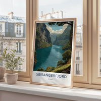 Geirangerfjord Poster - Norway Travel Art - Steep Fjord Waterfalls Home Decor