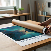Geirangerfjord Poster - Norway Travel Art - Vibrant Fjord Aurora Home Decor