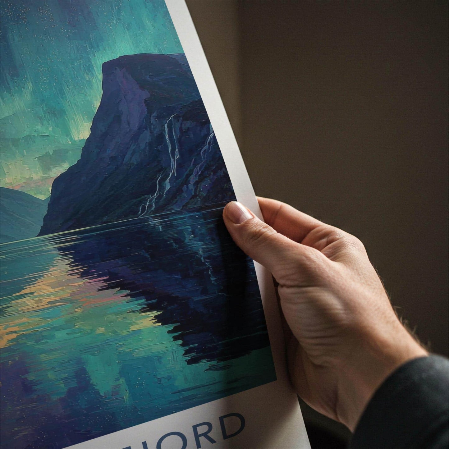 Geirangerfjord Poster - Norway Travel Art - Vibrant Northern Lights Home Decor