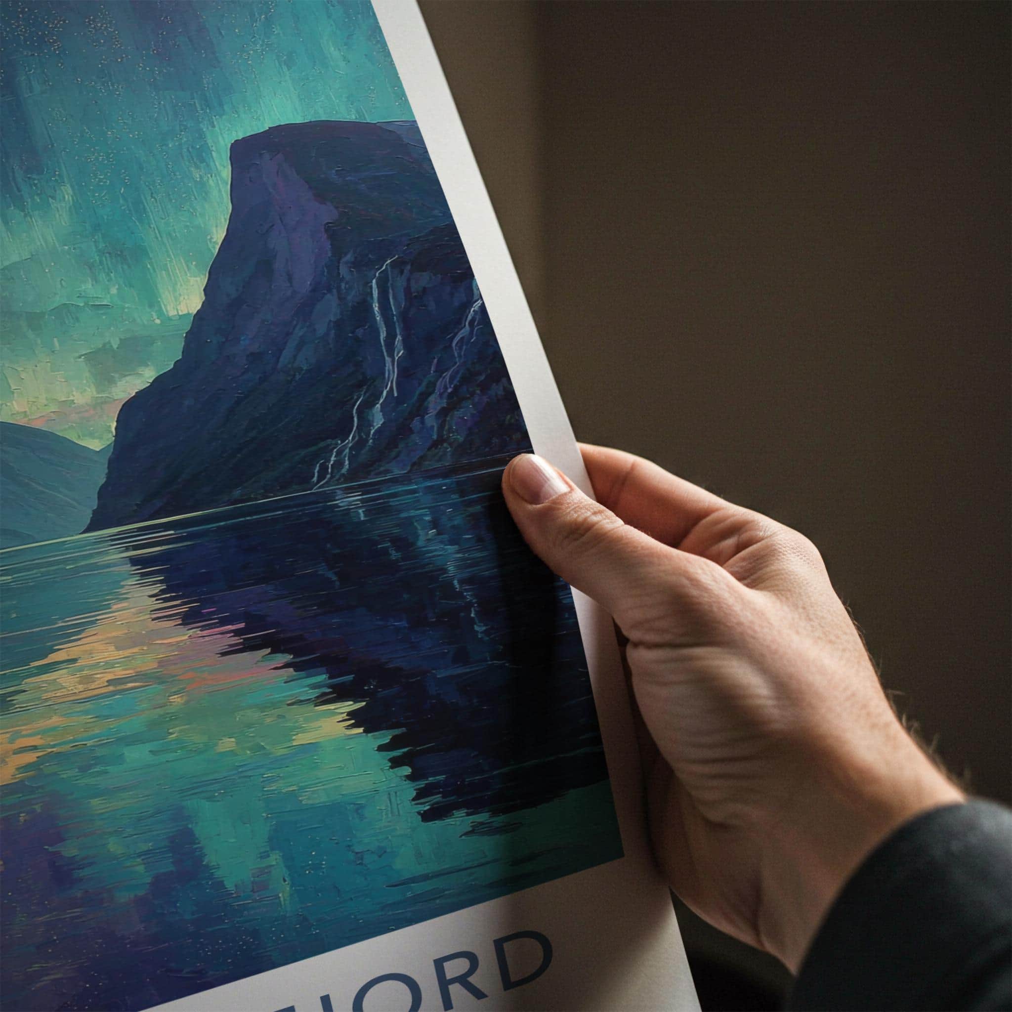 Geirangerfjord Poster - Norway Travel Art - Vibrant Northern Lights Home Decor