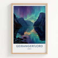 Geirangerfjord Poster - Norway Travel Art - Vibrant Northern Lights Home Decor