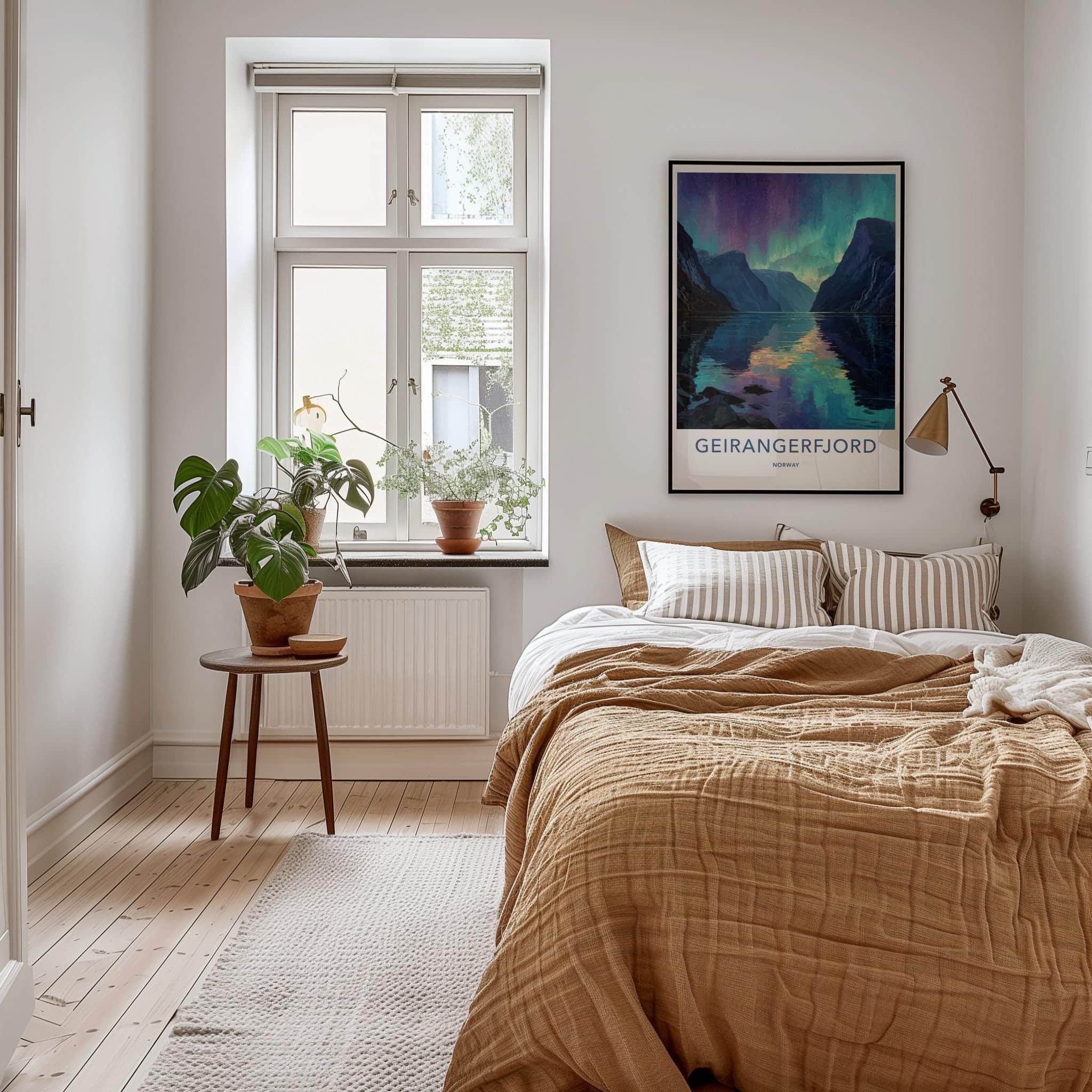 Geirangerfjord Poster - Norway Travel Art - Vibrant Northern Lights Home Decor