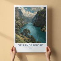 Geirangerfjord Poster - Norway Wall Art - Emerald Fjord Cliffs Home Decor