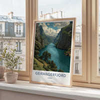 Geirangerfjord Poster - Norway Wall Art - Emerald Fjord Cliffs Home Decor