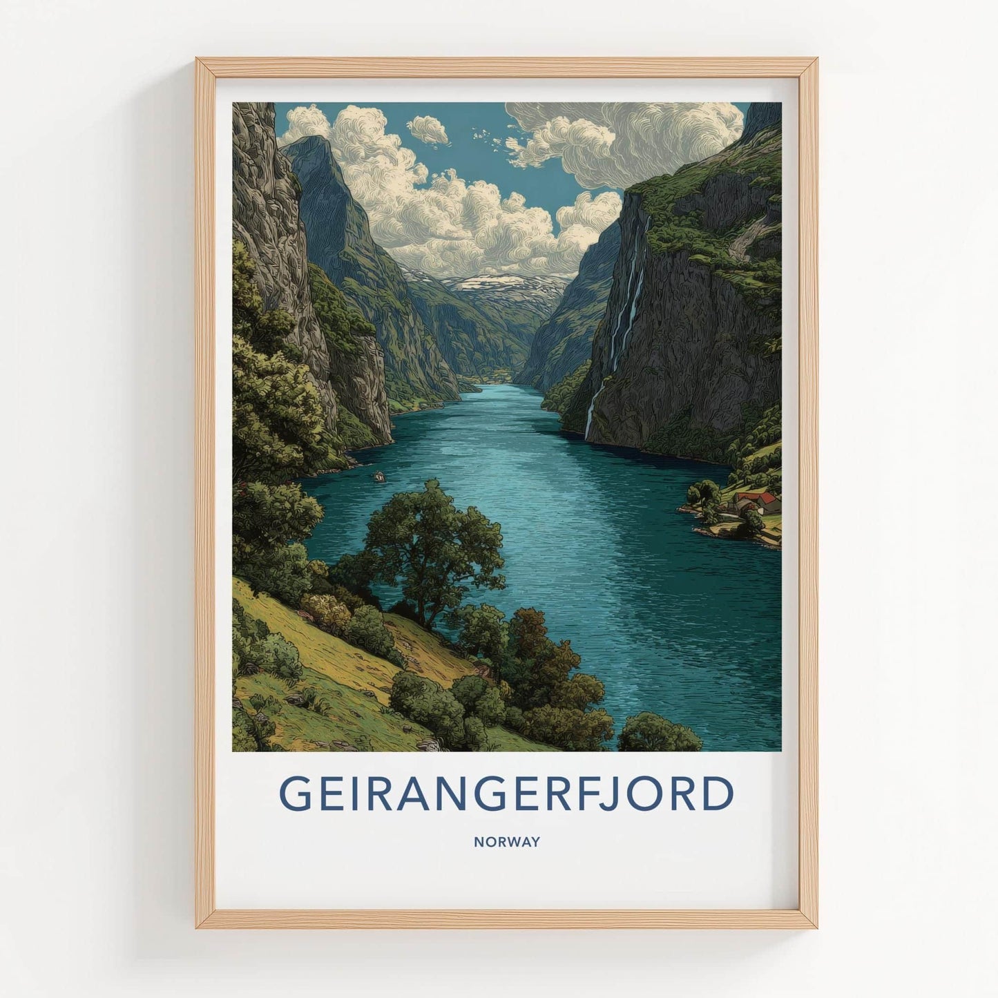 Geirangerfjord Poster - Norway Wall Art - Emerald Fjord Cliffs Home Decor